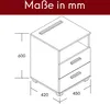 A technical drawing of a nightstand with dimensions indicated. Voir les images du produit