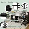 A collage of images showcasing the features of a loft bed with a desk and wardrobe. Produktbild-Vorschau