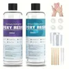 Two bottles of epoxy resin and various accessories for crafting. Voir les images du produit