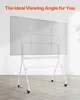 A white rolling TV stand with a large, transparent screen mounted on it, set against a plain wall with a shadow of a plant on the right. Anteprima dell’immagine prodotto