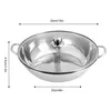 A stainless steel hot pot with a glass lid and a divider, shown from a slightly elevated side view with dimensions indicated. Podgląd zdjęcia produktu