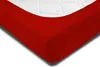 A close-up view of a red fitted sheet on a mattress. Produktbild-Vorschau