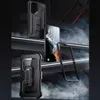 A dark, smoky background with shelves displaying a smartphone and its protective cases. Produktbild-Vorschau