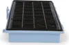 A close-up, studio shot of a black carbon filter with a light blue plastic frame. Produktbild-Vorschau