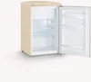 An open, empty retro-style mini-refrigerator with a cream exterior and white interior. Anteprima dell’immagine prodotto