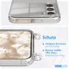 A close-up view of a clear phone case with a floral background, highlighting its protective features. Produktbild-Vorschau