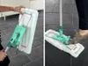 A collage showing a person holding a mop and another image of a person using a mop on a tiled floor. Produktbild-Vorschau