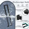 A black U-shaped metal railing is shown partially submerged in water with bubbles, surrounded by marketing graphics highlighting its features. Náhľad obrázku produktu