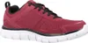 A side view of a single burgundy athletic shoe with black laces and a white sole, isolated on a white background. Produktbild-Vorschau