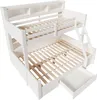A white bunk bed with natural wood slats and drawers, shown from a high angle. Produktbild-Vorschau