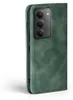 A green flip case for a smartphone is shown from the side. Produktbild-Vorschau