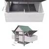 A two-part image showing a chicken coop. The top part shows the interior nesting boxes, and the bottom part shows the exterior of the coop. Podgląd zdjęcia produktu