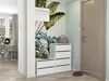 An entryway with a shoe cabinet, a coat rack, and tropical plant wallpaper. Podgląd zdjęcia produktu