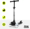 A three-wheeled children's scooter with illuminated wheels, presented on a white background with feature icons. Anteprima dell’immagine prodotto
