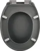 A top-down view of a gray toilet seat with silver hinges. Anteprima dell’immagine prodotto
