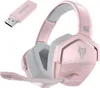 A pink gaming headset and its wireless USB dongle are shown against a white background. Produktbild-Vorschau