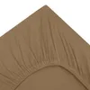 A close-up view of a beige fitted sheet, showing the elasticated edge. Produktbild-Vorschau