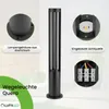 A product image showcasing a black outdoor bollard light with close-up insets highlighting its features and construction. Anteprima dell’immagine prodotto