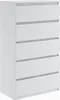 A white five-drawer dresser is shown from a three-quarter angle against a white background. Produktbild-Vorschau