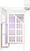 A white bunk bed with a wardrobe and shelves, viewed from the side. Produktbild-Vorschau