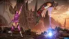 Two characters from Mortal Kombat 11 are engaged in a fight in a rocky, mountainous environment with futuristic structures in the background. Produktbild-Vorschau