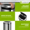 Collage of images showing a silver automatic trash can with its features highlighted. Náhľad obrázku produktu