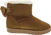 A single brown winter boot with white fur trim and a brown bow on the back, isolated on a white background. Produktbild-Vorschau