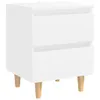 A white nightstand with two drawers and wooden legs is shown against a white background. Náhled obrázku produktu
