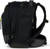 A black backpack with gray checkered accents and yellow zipper pulls, shown from the side. Podgląd zdjęcia produktu