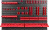 A tool organizer wall with various red tool holders mounted on a black pegboard. Náhled obrázku produktu