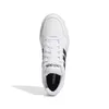 A top-down view of a white Adidas sneaker with black stripes. Anteprima dell’immagine prodotto