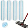 A set of four white mop pads with blue stripes, and a mop head with a red handle. Produktbild-Vorschau