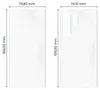 Two diagrams showing the dimensions of a phone screen protector. Produktbild-Vorschau