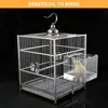 A bird bath attachment for a bird cage, with a small yellow bird inside. Produktbild-Vorschau