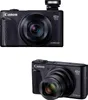 Two views of a black Canon PowerShot SX740 HS digital camera against a white background. Podgląd zdjęcia produktu