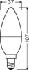 A diagram of a candle-shaped light bulb with dimensions indicated. Náhled obrázku produktu