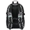 The back of a black and white patterned backpack is shown against a white background. Podgląd zdjęcia produktu