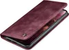 A burgundy flip case for a smartphone is shown from a diagonal angle, with the front cover partially open to reveal the phone screen. Produktbild-Vorschau