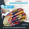 A close-up of a colorful toilet seat with a white background and marketing text. Produktbild-Vorschau