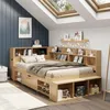 A bedroom with a bed, shelves, and skylights. Voir les images du produit