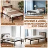 XMTECH Kovová posteľ 140x200 cm, čierna, vzhľad dreva – Náhľad obrázku produktu 7