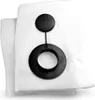 A close-up view of a white vacuum cleaner dust bag with a black plastic seal and connector. Náhled obrázku produktu