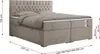 A beige upholstered box spring bed with a tufted headboard, shown with dimensions indicated by measurement lines and text. Produktbild-Vorschau