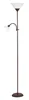 A floor lamp with two lights, one pointing upwards and one adjustable reading light.