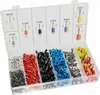 A clear, well-lit studio shot of a large assortment of electrical wire connectors organized in a transparent plastic case. The case is open, revealing multiple compartments filled with different colored and sized connectors. The lid of the case displays la Anteprima dell’immagine prodotto