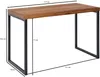 A product shot of a wooden desk with black metal legs, showing dimensions. Produktbild-Vorschau