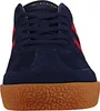 A close-up, front-facing view of a navy blue Gola sneaker with red accents and a gum sole. Anteprima dell’immagine prodotto