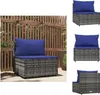 vidaXL Garten-Mittelsofa mit Kissen Grau Poly Rattan -  Produktbild-Vorschau 1