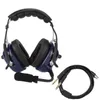 A pair of blue aviation headphones with a microphone and a separate cable with two gold-plated jacks. Náhled obrázku produktu