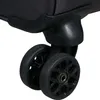A close-up view of the wheels and base of a black suitcase. Produktbild-Vorschau